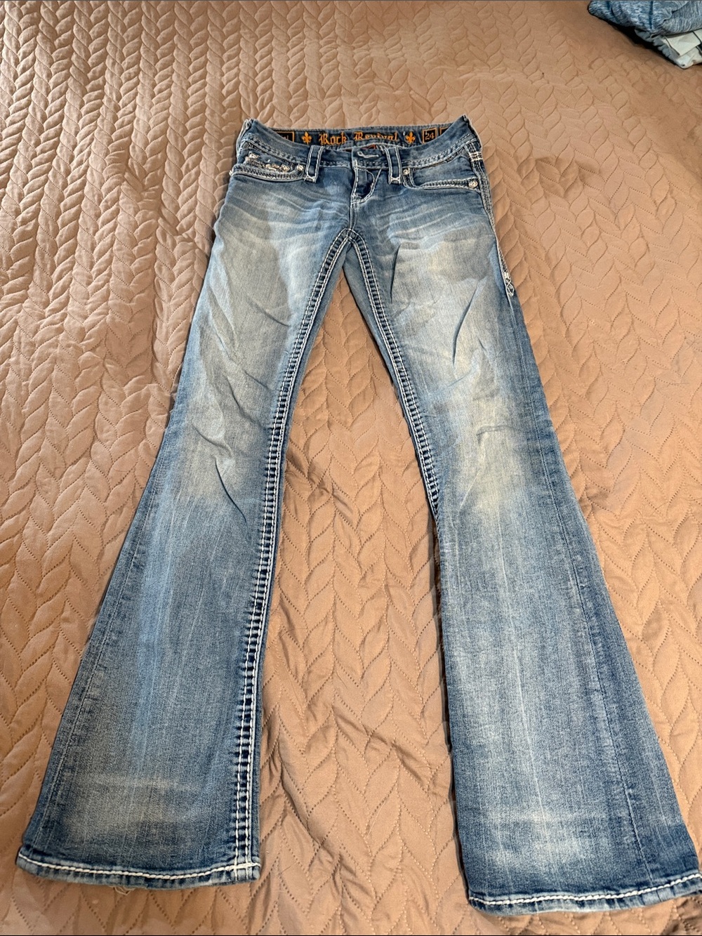 Rock Revival Light Blue Flare Jeans with Faded Finish